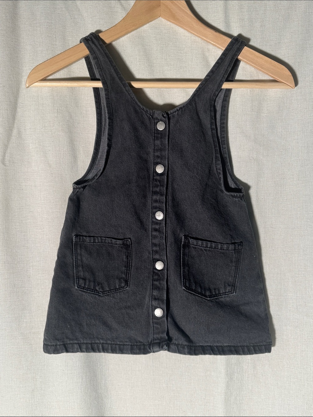 Zara Black Kids Button-Front Pinafore Tank Dress